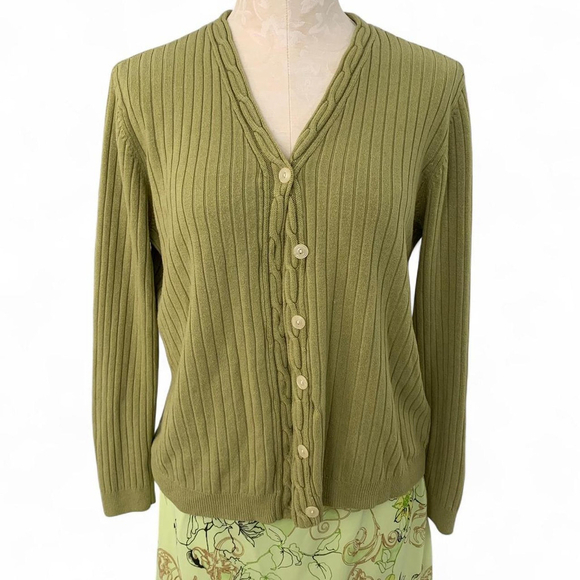Classic Elements Sweaters - Vintage y2k Classic Elements Green Cardigan - Size L